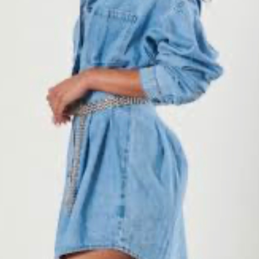 Vibrant‎ M.I.U. Denim Button-Up Long Sleeve Fitted Waist Shirt Dress NWT - Picture 8 of 8